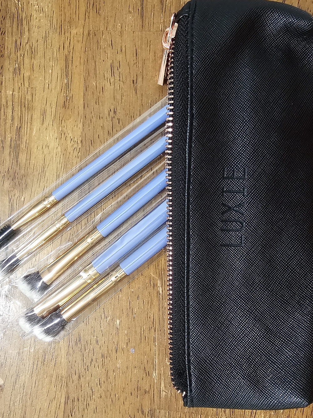 Luxie Black Cosmetic Brush Pouch with Rose Gold Zipper